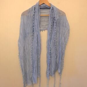 Tickled Pink Baby Blue Pom Fringe Scarf Wrap